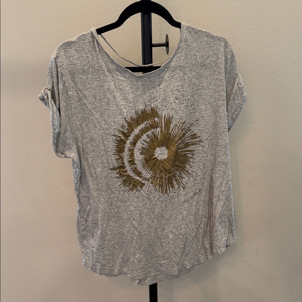 FP Movement by Free People Gray Tee with Gold Graphic